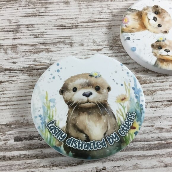 Easily Distracted by Otters Car Coasters Set of 2 - Picture 5 of 7